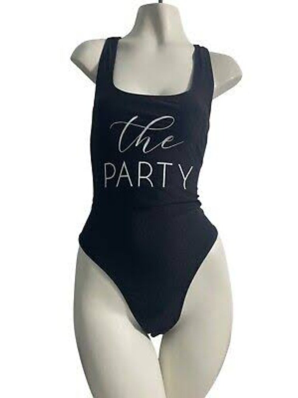Shein Medium One Piece Bathing Suit Women’s Black “The Party” Funny Bachelorette